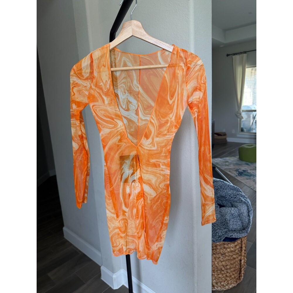 Naked Wardrobe Orange Marble Smoke Mesh Swim Cover-Up Top – XS